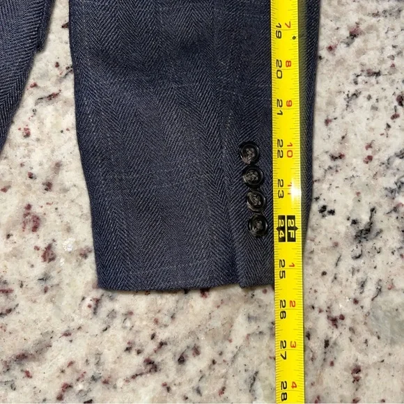 Lauren Ralph Lauren Grey 100% Wool Blazer Windowpane Size 44L Suede Elbow Patch - Picture 11 of 12